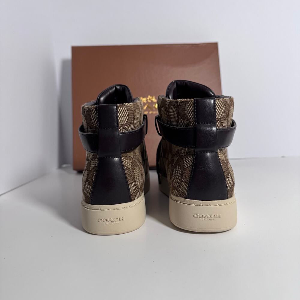 Coach Ray Outline Signature High Top Sneakers Khaki Chestnut 6.5 New Defect - Picture 9 of 14